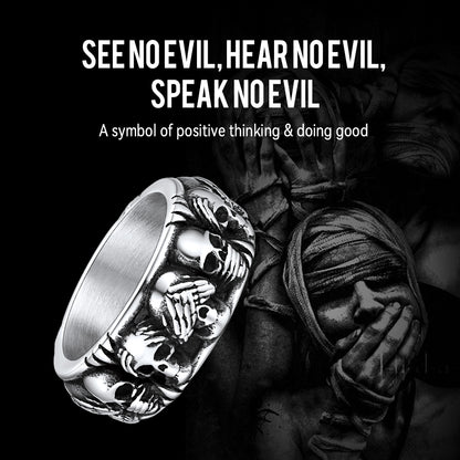 See No Evil, Hear No Evil, Speak No Evil Skulls Ring for Men