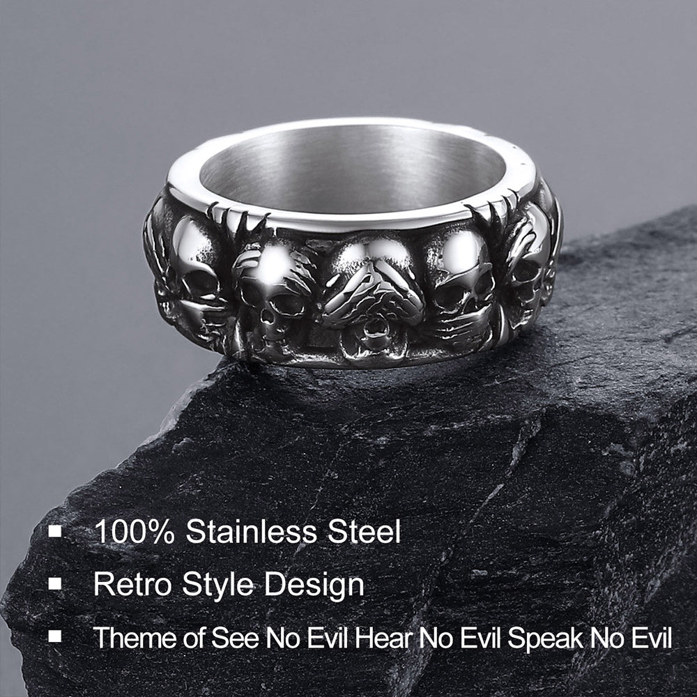 See No Evil, Hear No Evil, Speak No Evil Skulls Ring for Men