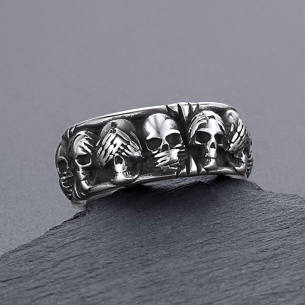 See No Evil, Hear No Evil, Speak No Evil Skulls Ring for Men