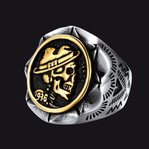 halloween gothic cowboy hat skull ring for men stainless steel