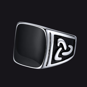 Viking black onyx Celtic knot square signet ring for men