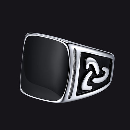 Viking black onyx Celtic knot square signet ring for men