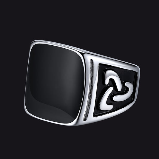 Viking black onyx Celtic knot square signet ring for menimg