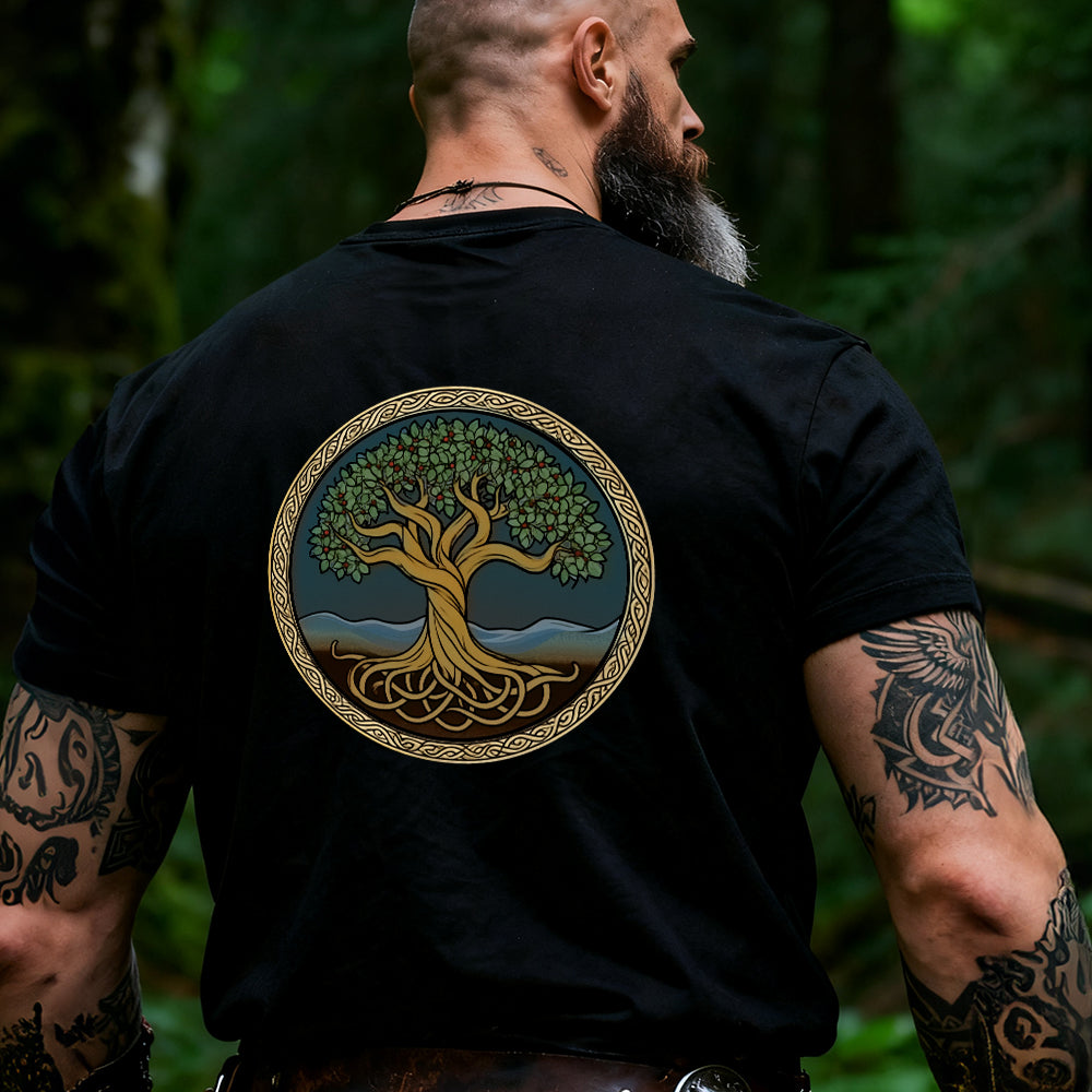 Yggdrasil Tree of Life T-Shirt Black Graphic Tee for Men