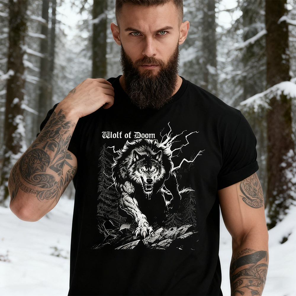Animal Howling Wolf Black T-Shirt Predator Art for Men