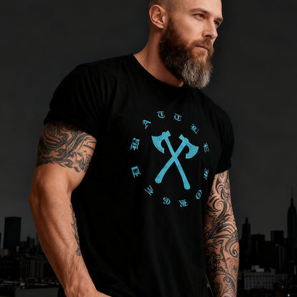 Viking style black t-shirt with crossed axes design