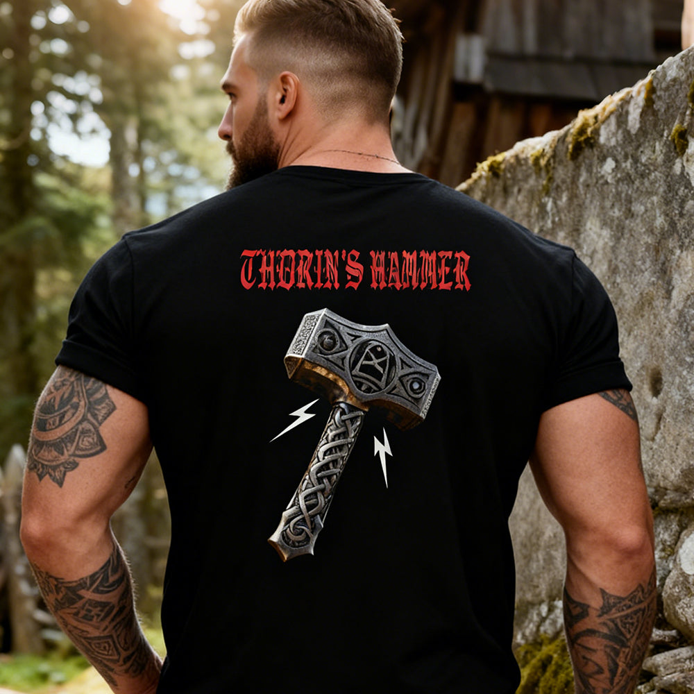 Viking Thor hammer Mjolnir t-shirt for men in black
