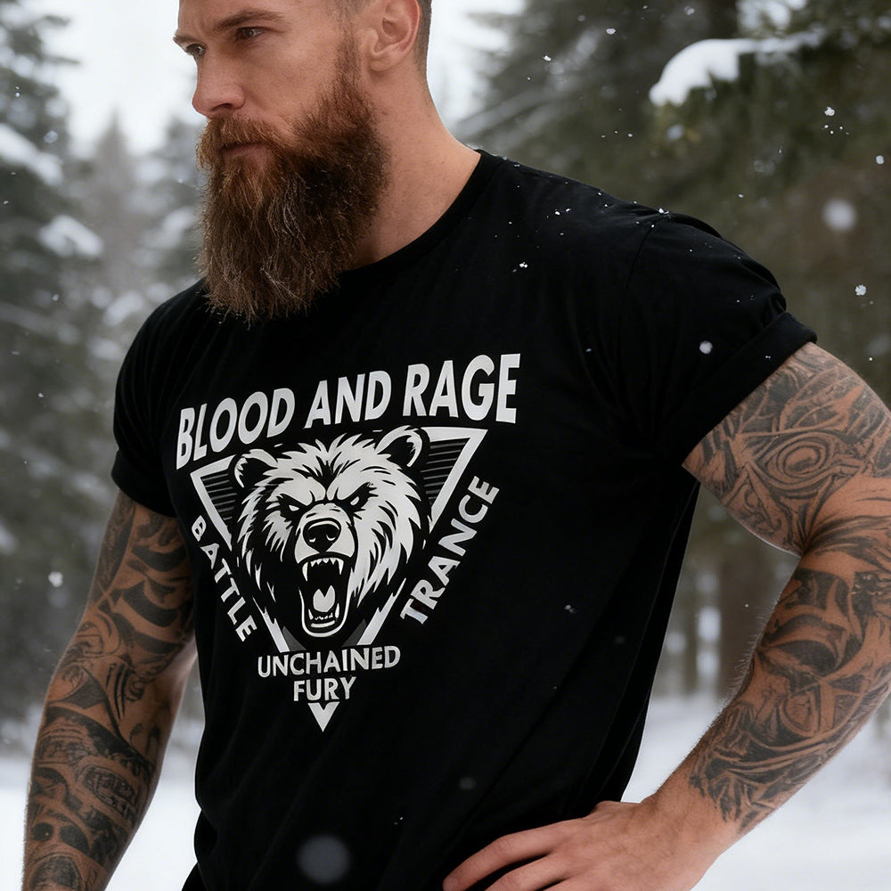 Angry Bear ferocious beast graphic t-shirt for men in black