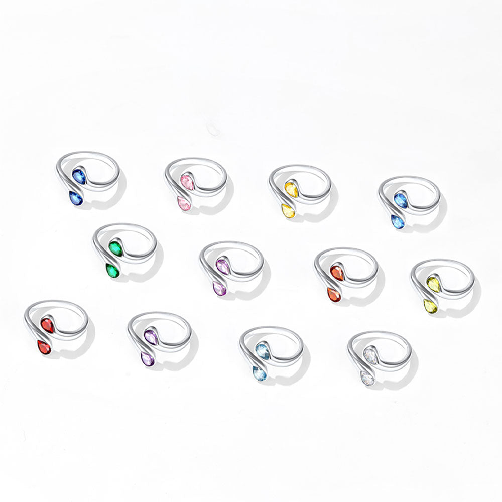 All 12 Month Birthstone Teardrop Rings Display