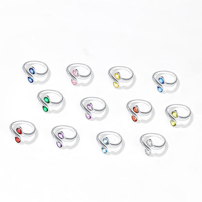 All 12 Month Birthstone Teardrop Rings Display