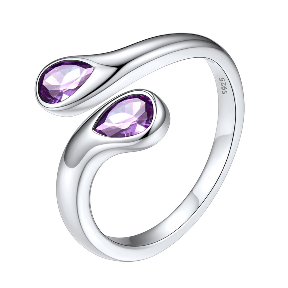 925 Sterling Silver Birthstone Adjustable Ring Toi et Moi Promise Ring for Her  