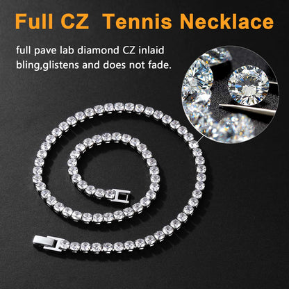 Cubic Zirconia Cut Tennis Chain Necklace Bling Chain for Men Women