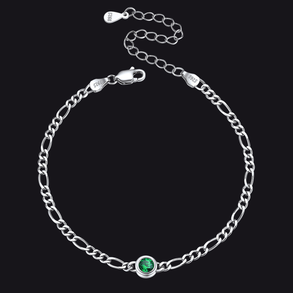 Sterling 3mm Thin Chain Birthstone Bracelets