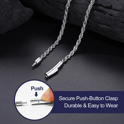 Thin Rope Chain Necklace for Men, 1.5 / 2 / 2.5 / 3MM Width