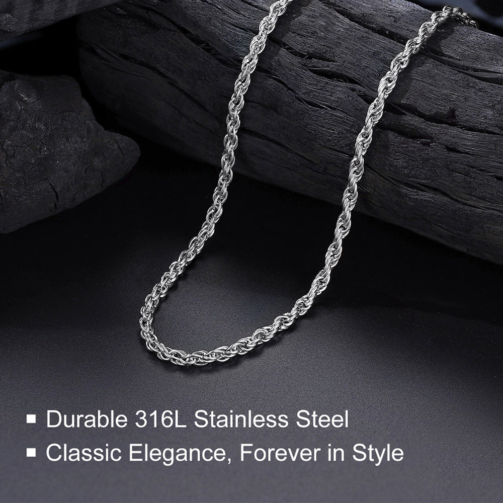 Thin Rope Chain Necklace for Men, 1.5 / 2 / 2.5 / 3MM Width