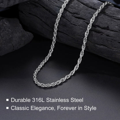 Thin Rope Chain Necklace for Men, 1.5 / 2 / 2.5 / 3MM Width