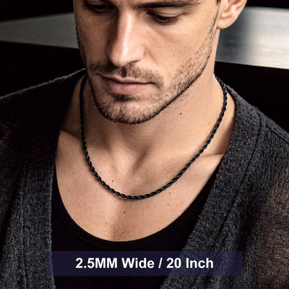 Thin Rope Chain Necklace for Men, 1.5 / 2 / 2.5 / 3MM Width