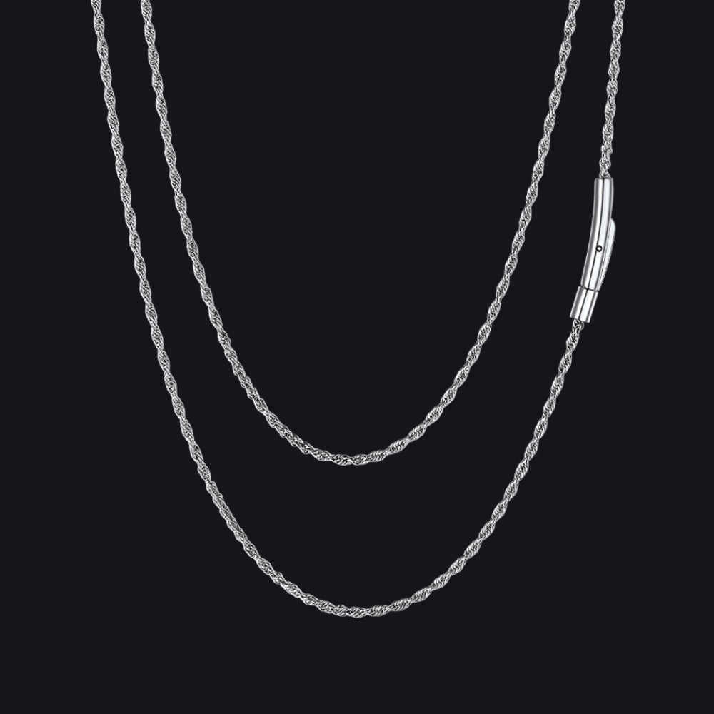 Thin Rope Chain Necklace for Men, 1.5 / 2 / 2.5 / 3MM Width