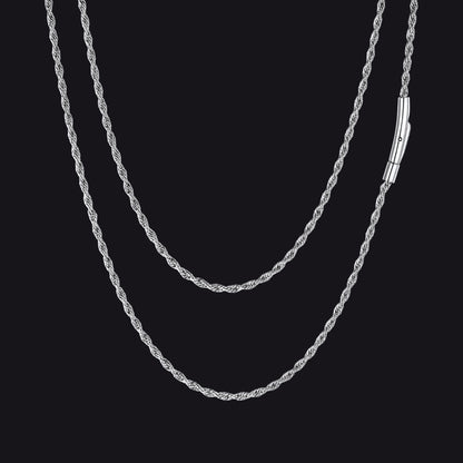 Thin Rope Chain Necklace for Men, 1.5 / 2 / 2.5 / 3MM Width
