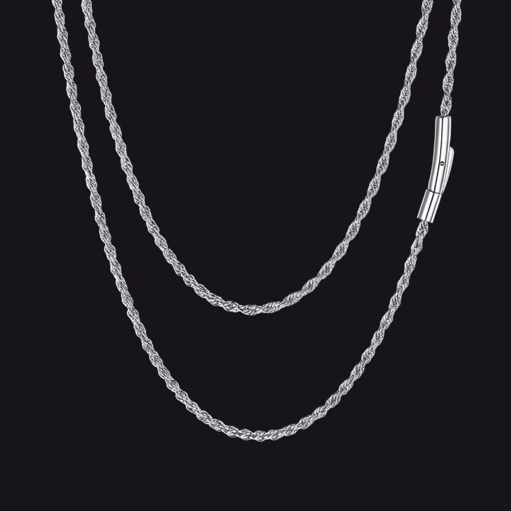 Thin Rope Chain Necklace for Men, 1.5 / 2 / 2.5 / 3MM Width