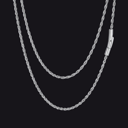 Thin Rope Chain Necklace for Men, 1.5 / 2 / 2.5 / 3MM Width