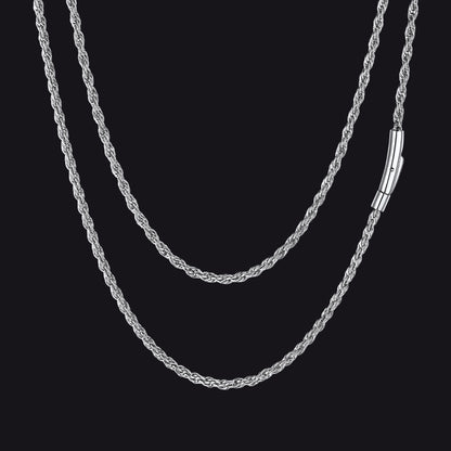 Thin Rope Chain Necklace for Men, 1.5 / 2 / 2.5 / 3MM Width