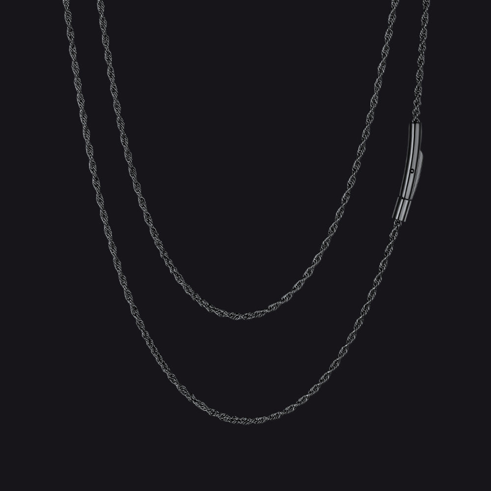 Thin Rope Chain Necklace for Men, 1.5 / 2 / 2.5 / 3MM Width