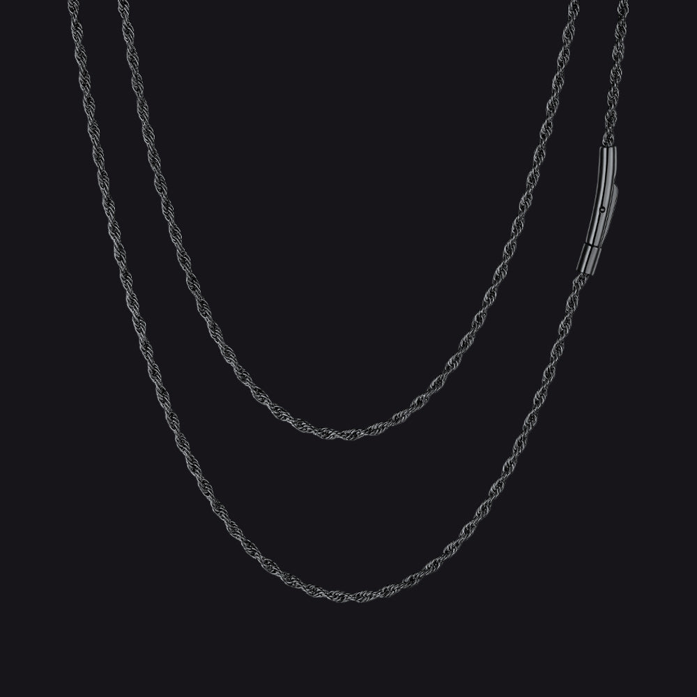 Thin Rope Chain Necklace for Men, 1.5 / 2 / 2.5 / 3MM Width