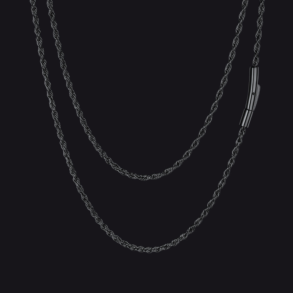 Thin Rope Chain Necklace for Men, 1.5 / 2 / 2.5 / 3MM Width