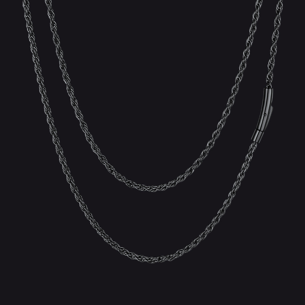 Thin Rope Chain Necklace for Men, 1.5 / 2 / 2.5 / 3MM Width