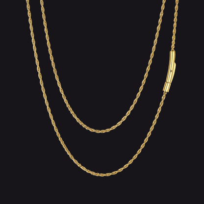 Thin Rope Chain Necklace for Men, 1.5 / 2 / 2.5 / 3MM Width