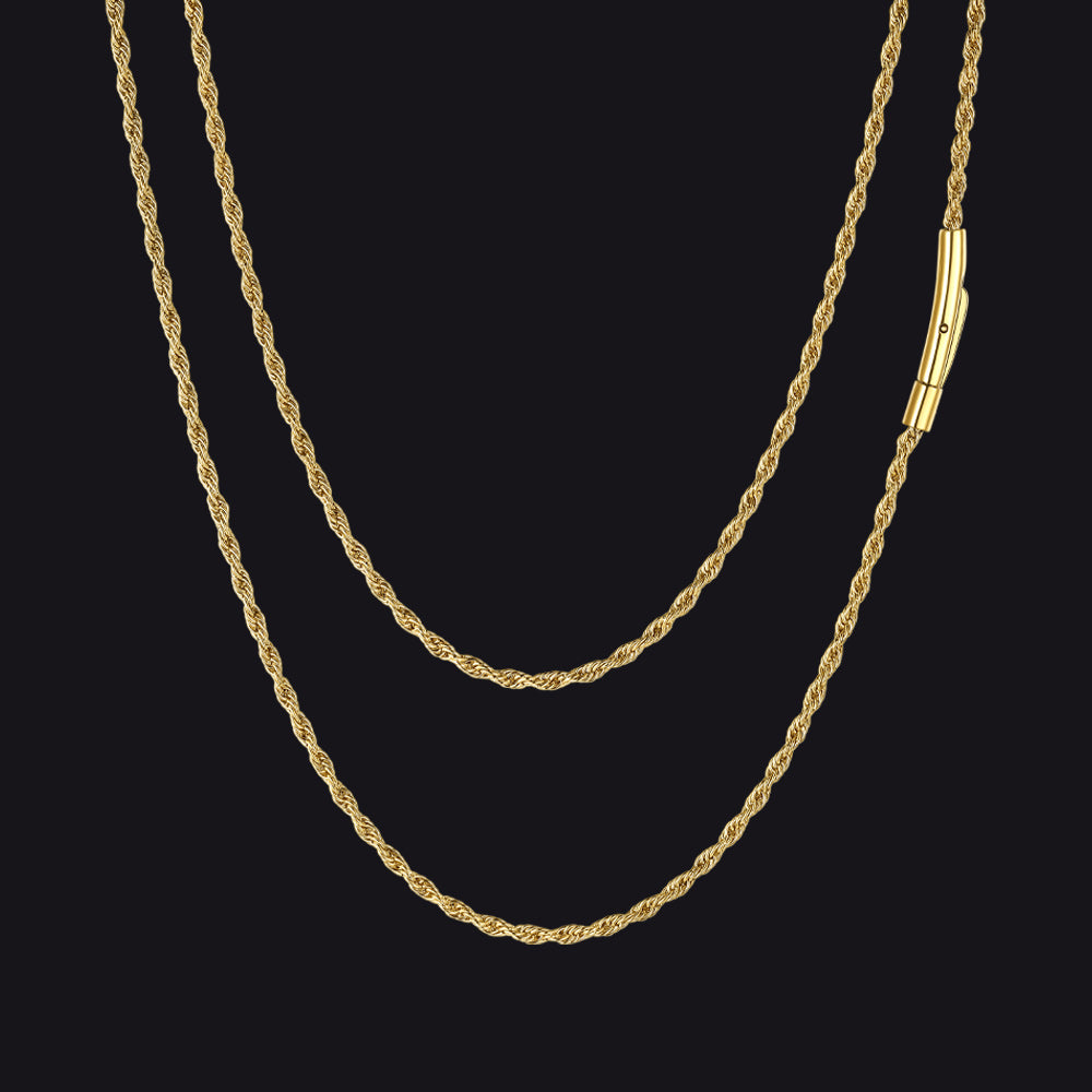 Thin Rope Chain Necklace for Men, 1.5 / 2 / 2.5 / 3MM Width