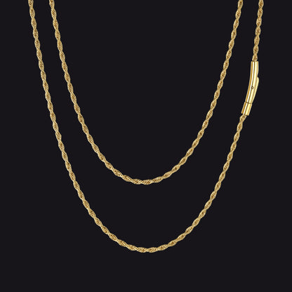 Thin Rope Chain Necklace for Men, 1.5 / 2 / 2.5 / 3MM Width