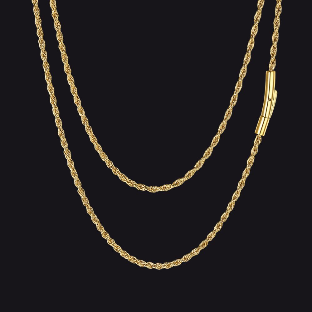 Thin Rope Chain Necklace for Men, 1.5 / 2 / 2.5 / 3MM Width