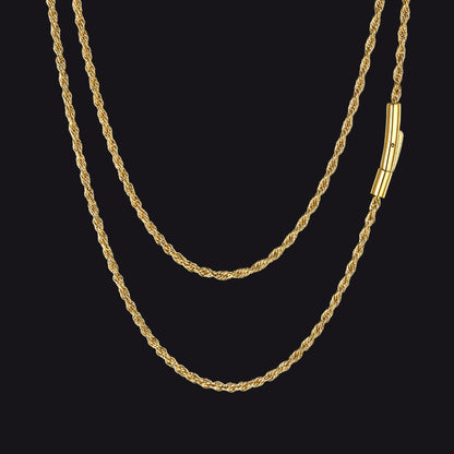 Thin Rope Chain Necklace for Men, 1.5 / 2 / 2.5 / 3MM Width