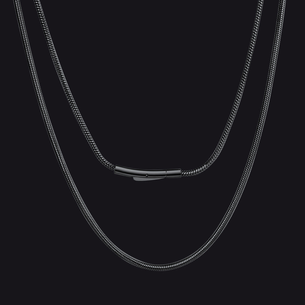 Black / 1.5 mm / 30 inch 2mm Thin Snake Chain Stainless Steel Necklace for Men