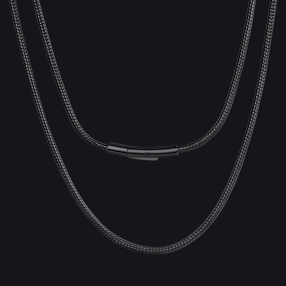 Black / 2.5 mm / 30 inch 2mm Thin Snake Chain Stainless Steel Necklace for Men
