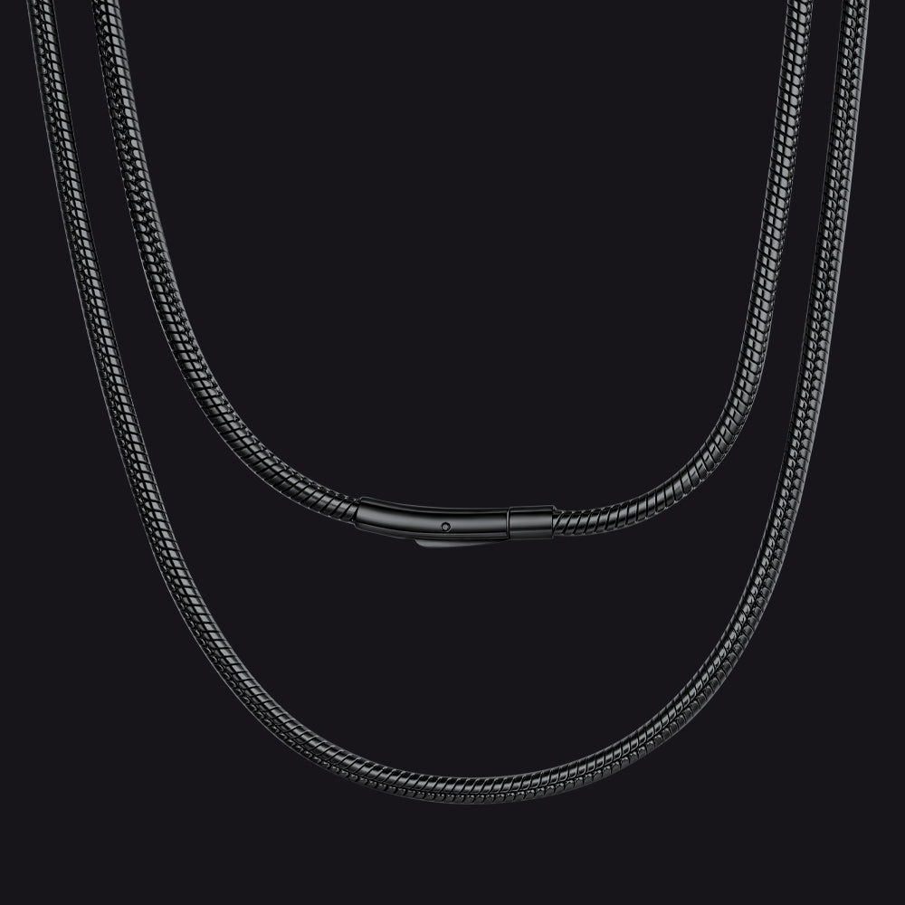 Black / 3 mm / 30 inch 2mm Thin Snake Chain Stainless Steel Necklace for Men