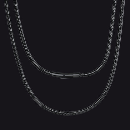 Black / 3 mm / 30 inch 2mm Thin Snake Chain Stainless Steel Necklace for Men
