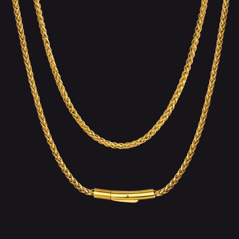 Thin Wheat Chain Necklace for Men, 2.5/3MM Width