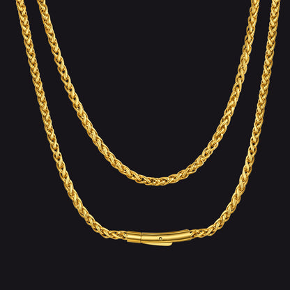 Thin Wheat Chain Necklace for Men, 2.5/3MM Width
