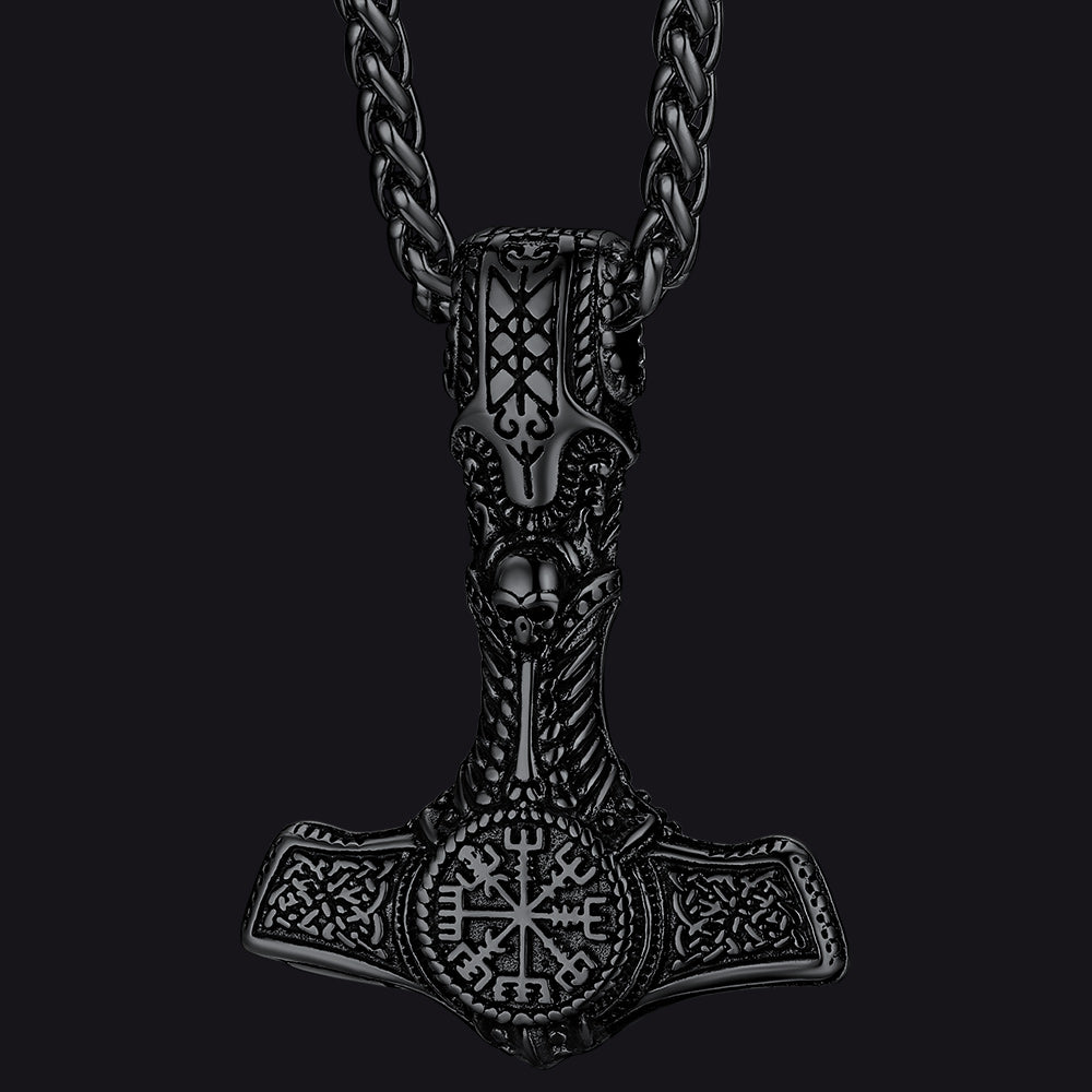 FaithHeart Viking Thors Hammer Necklace With Compass For Men FaithHeart