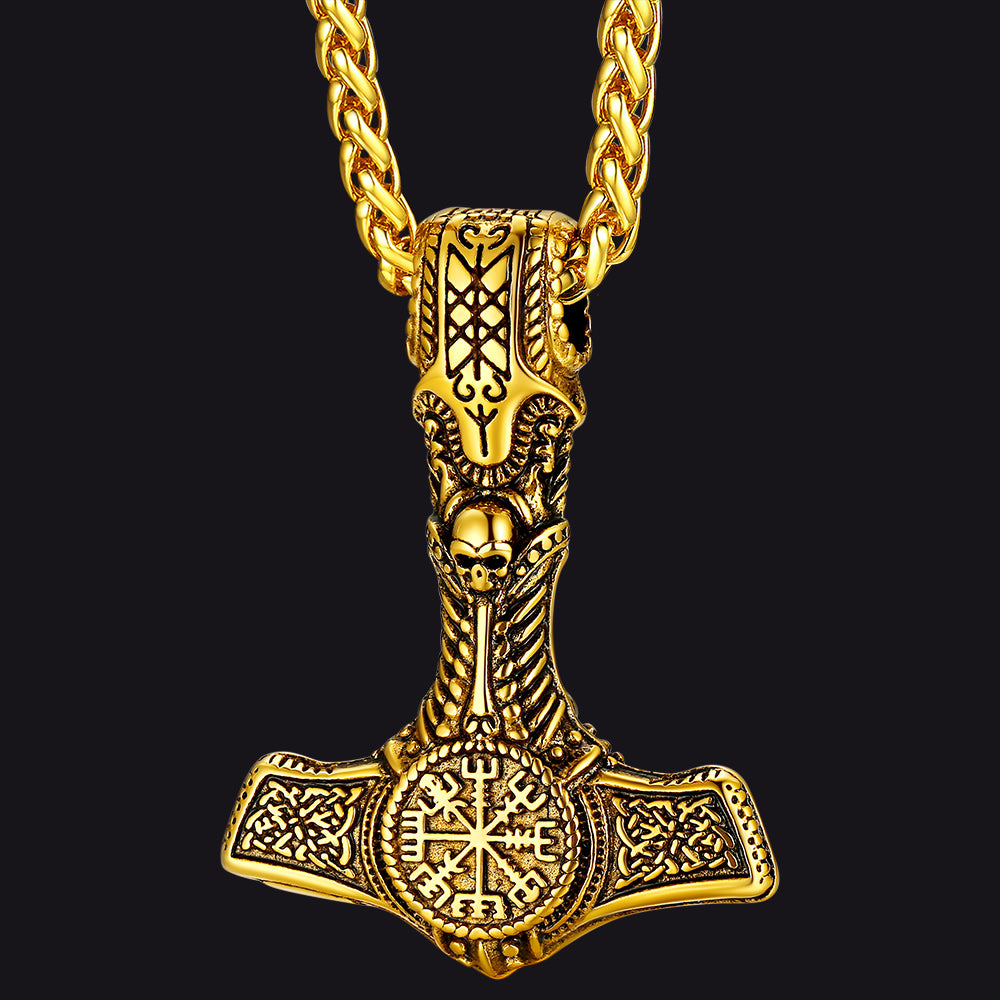 FaithHeart Viking Thors Hammer Necklace With Compass For Men FaithHeart