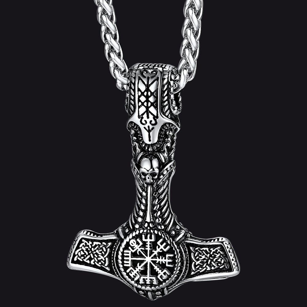 FaithHeart Viking Thors Hammer Necklace With Compass For Men FaithHeart