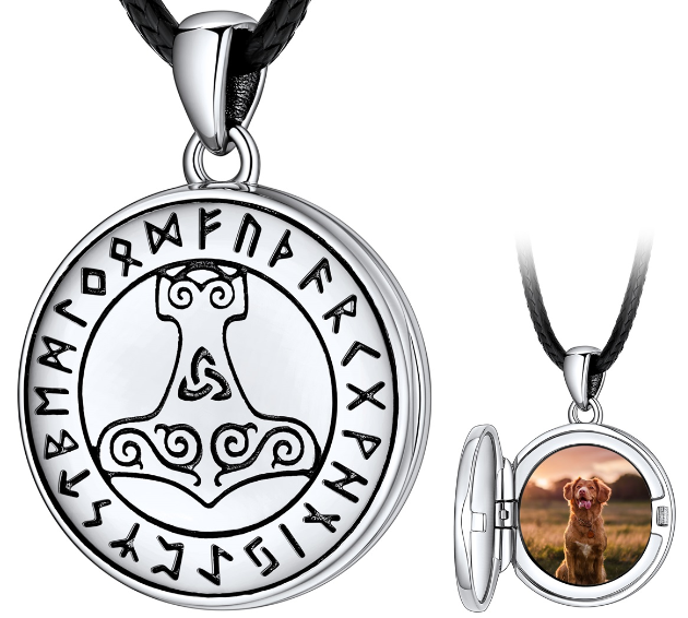 Viking Thor's Hammer Personalised Photo Locket Necklace for Men