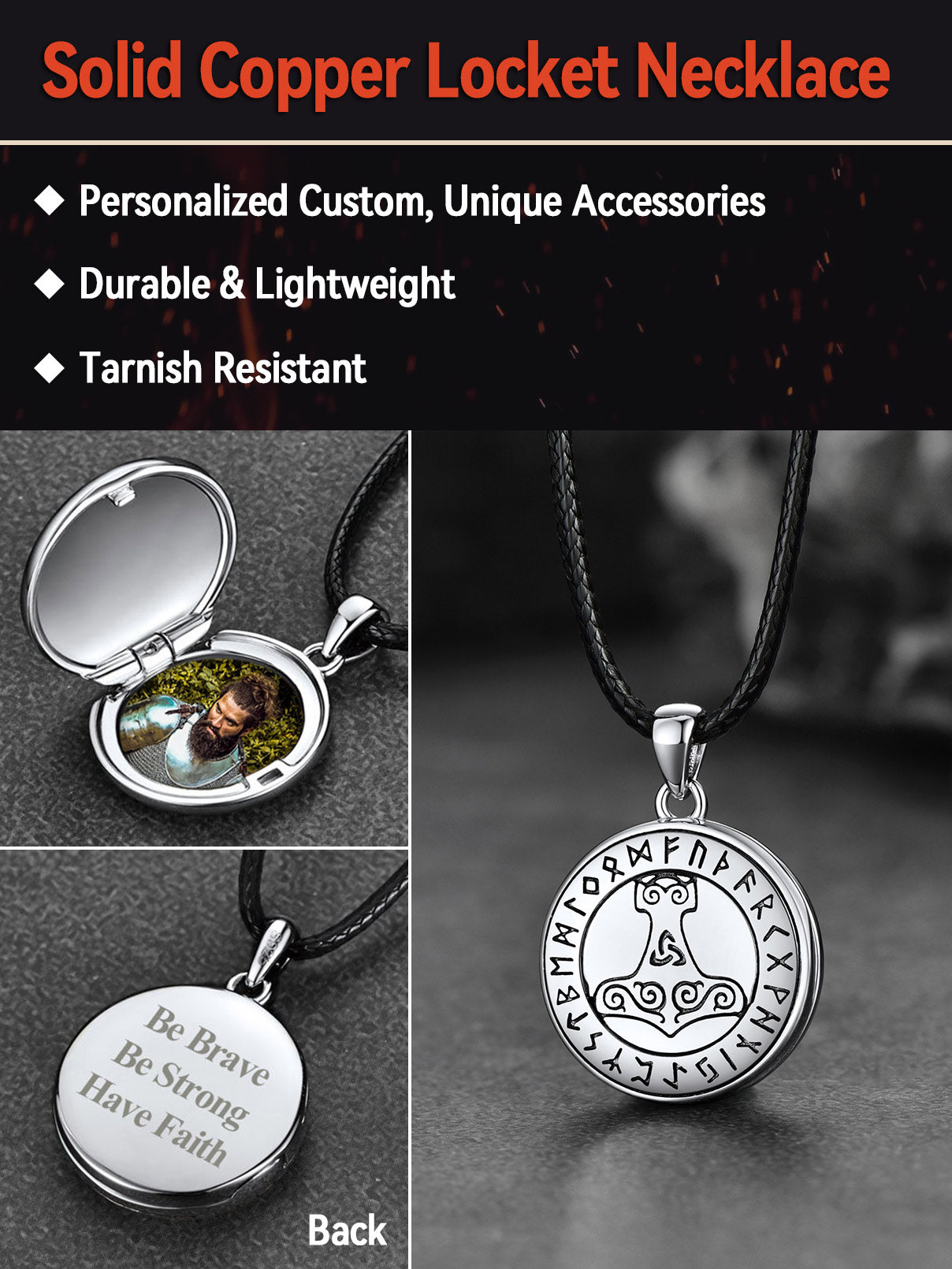 Viking Thor's Hammer Personalised Photo Locket Necklace for Men