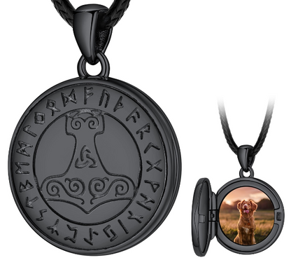 Viking Thor's Hammer Personalised Photo Locket Necklace for Men