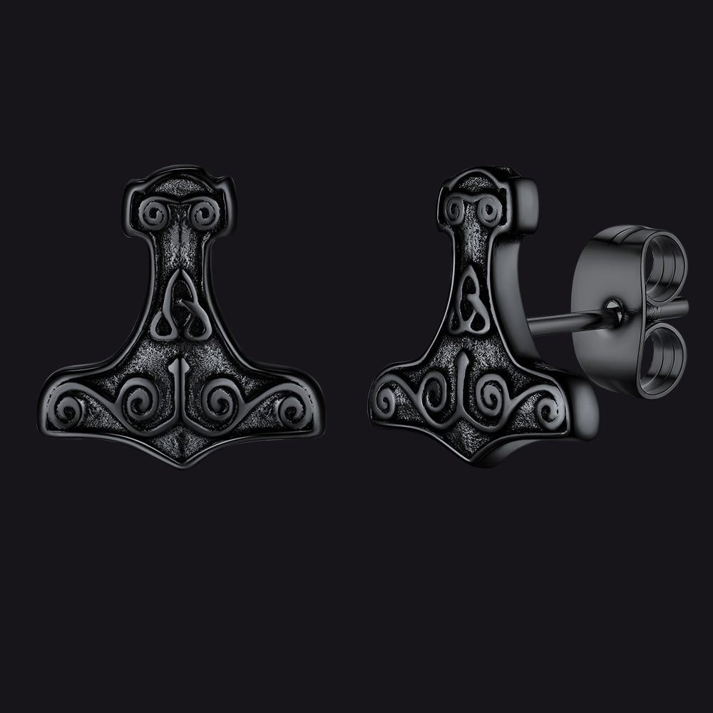 Viking Thor's Hammer Stud Earrings Amulet Jewelry for Men