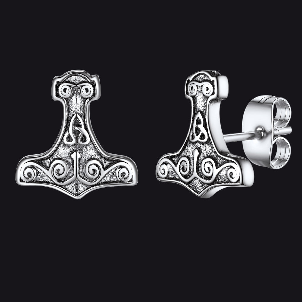 Viking Thors Hammer Stud Earrings Amulet