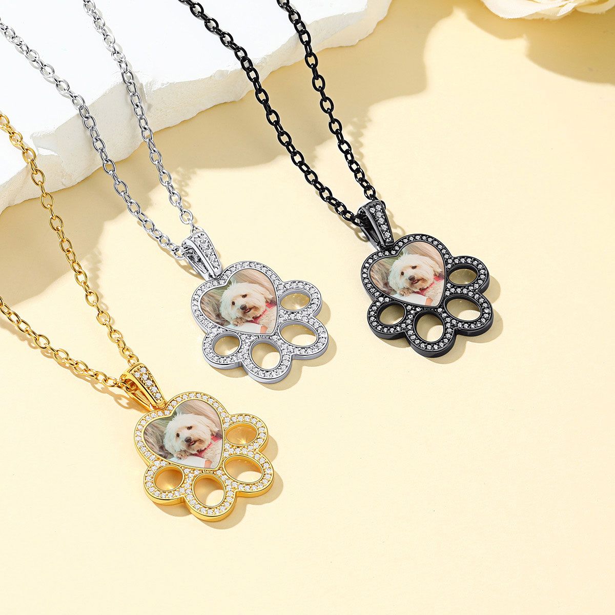 Personalized Picture Dog Paw Necklace with CZ in Different Colors
